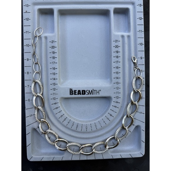 Rhinestone Silver Tone Chunky Chain Link Necklace with Extender Glam Edgy Event - Picture 8 of 9